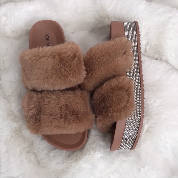 Top Moda faux mink fur size 6 slide sandal - Picture 10 of 13